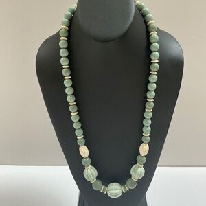 Vintage Chunky Bead Avon Necklace Green Ivory "Burst of Spring"